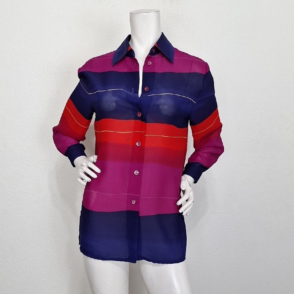 Nygard Collection Blue Red Purple Retro Boho Long Sleeve Button Down Shirt Sz 4